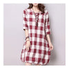 Plus Size Checks Plate Button Cotton&Flax Dress   red white   M - Mega Save Wholesale & Retail - 1