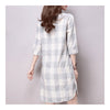 Plus Size Checks Plate Button Cotton&Flax Dress   grey white   M - Mega Save Wholesale & Retail - 3
