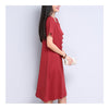 Plate Button Plus Size Loose Cotton&Flax Dress   wine red   M - Mega Save Wholesale & Retail - 2