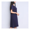 Plate Button Plus Size Loose Cotton&Flax Dress   navy   M - Mega Save Wholesale & Retail - 2