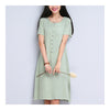 Plate Button Plus Size Loose Cotton&Flax Dress   light green   M - Mega Save Wholesale & Retail - 1