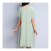 Plate Button Plus Size Loose Cotton&Flax Dress   light green   M - Mega Save Wholesale & Retail - 3