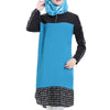 Muslim Checks Splicing Long Sleeve Short Dress   lake blue - Mega Save Wholesale & Retail - 1