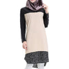 Muslim Checks Splicing Long Sleeve Short Dress   beige - Mega Save Wholesale & Retail