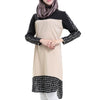 Muslim Checks Splicing Long Sleeve Short Dress   beige - Mega Save Wholesale & Retail - 2