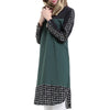 Muslim Checks Splicing Long Sleeve Short Dress   dark green - Mega Save Wholesale & Retail - 2