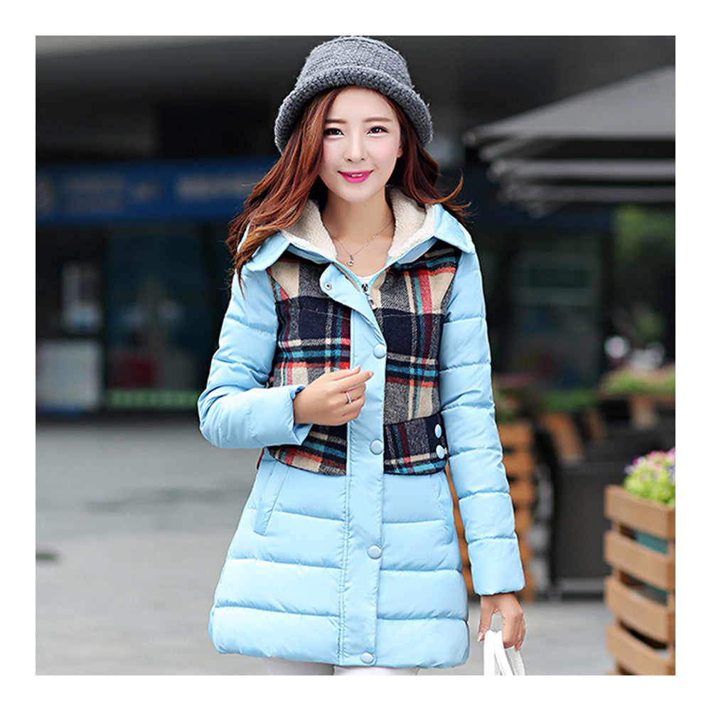 Cotton Coat Down Coat Middle Long Loose   baby blue  M - Mega Save Wholesale & Retail - 1