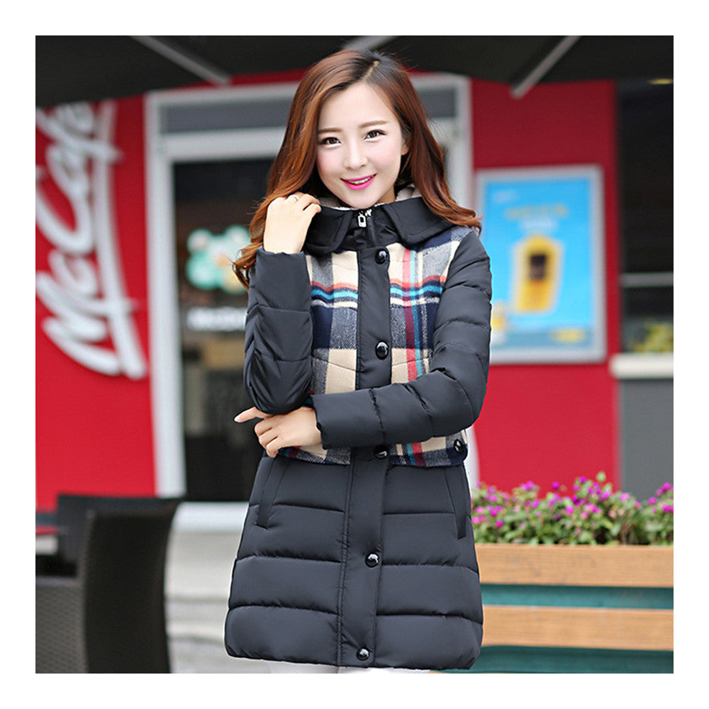 Cotton Coat Down Coat Middle Long Loose   black   M - Mega Save Wholesale & Retail - 1