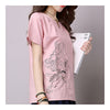 Loose Plus Size Cotton&Flax Casual Top T-shirt  pink  M - Mega Save Wholesale & Retail - 2
