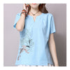 Loose Plus Size Cotton&Flax Casual Top T-shirt   sky blue   M - Mega Save Wholesale & Retail - 2