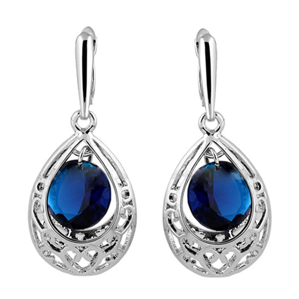 18K Gold Platinum Galvainzation Zircon Earrings    platinum plated blue zircon - Mega Save Wholesale & Retail - 1