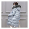 Winter Woman Down Coat Slim Middle Long Thick Fox Fur   blue   M - Mega Save Wholesale & Retail - 2