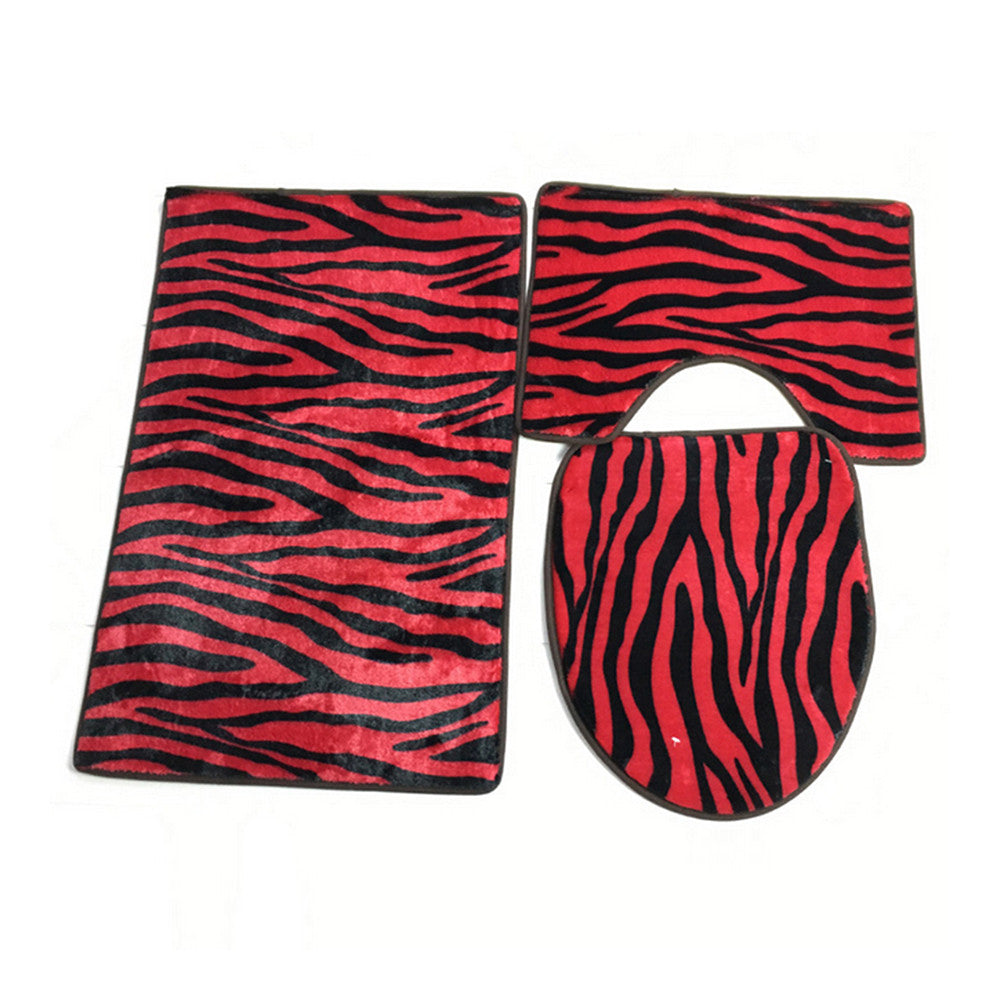 Leopard Print 3pcs Set Toilet Seat Ground Mat Carpet H - Mega Save Wholesale & Retail