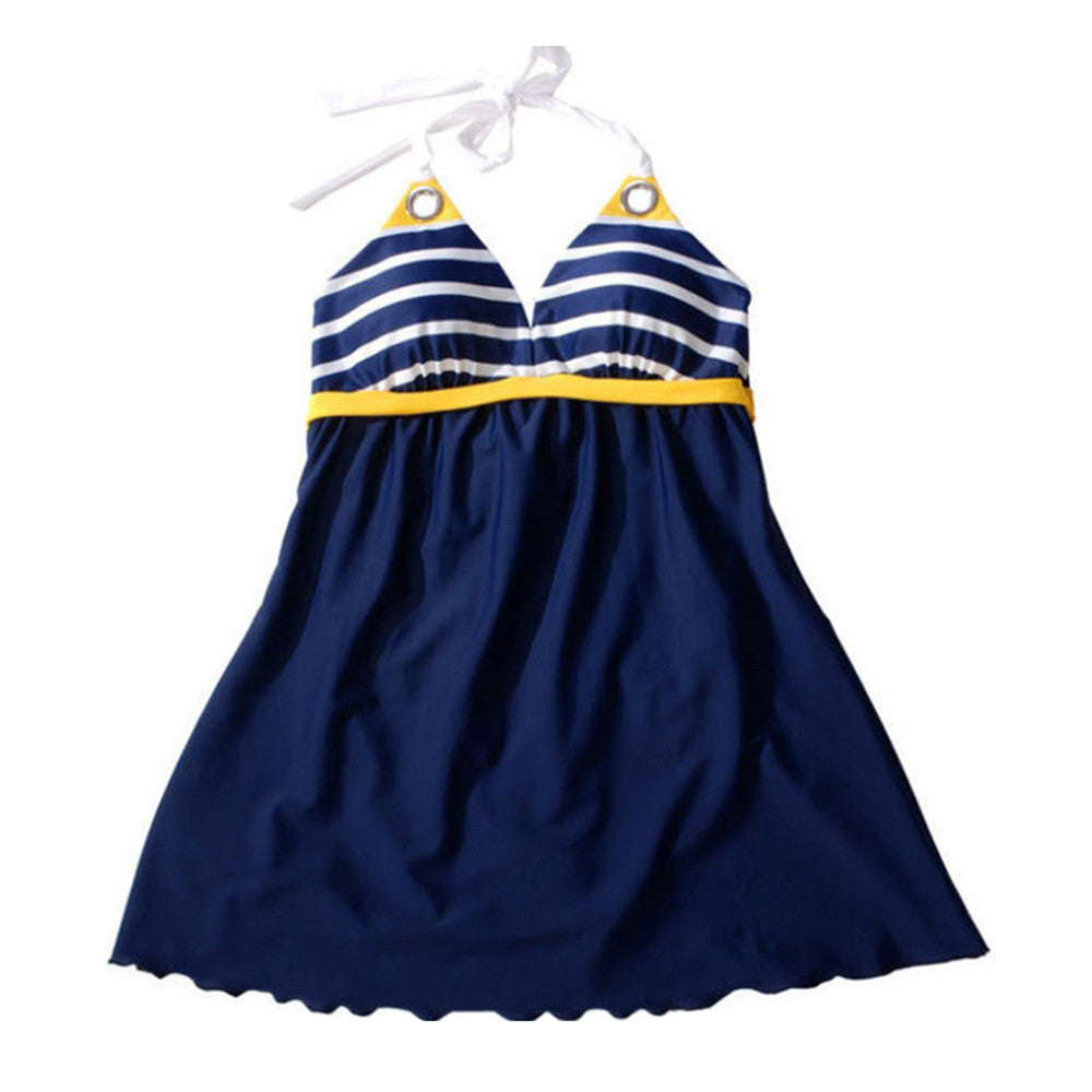 Navy Style Monokini One-piece Swimwear Swimsuit Striated Women Swimwear Swimsuit  yellow   S - Mega Save Wholesale & Retail