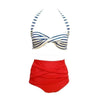 High-waisted  Swimwear Swimsuit Women¡¯s Vintage Navy Microgroove Bikini Set  S - Mega Save Wholesale & Retail