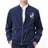 Man Cardigan Embroidery Coat Jacket Suit   dark blue  M - Mega Save Wholesale & Retail - 1