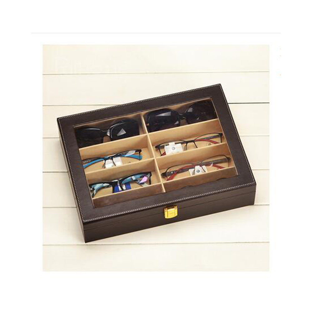 Top Grade Glasses Storage Box 8 Positions/Sunglasses Display Box/Glasses Storage Box/Sunglasses Box/Glasses Box   brown