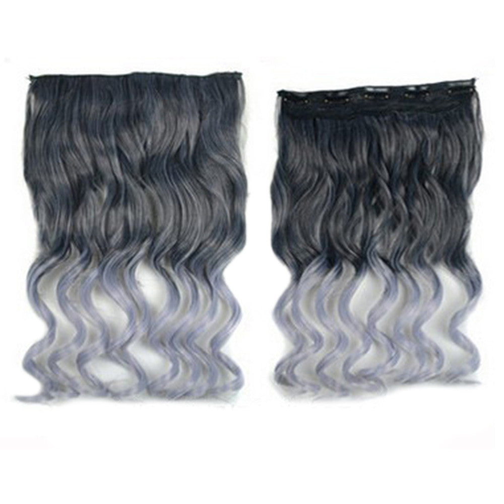 Granny Grey Hair Extension Invisible Five Cards    black  to light granny grey curled
