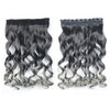Granny Grey Hair Extension Invisible Five Cards    black  to dark granny grey curled