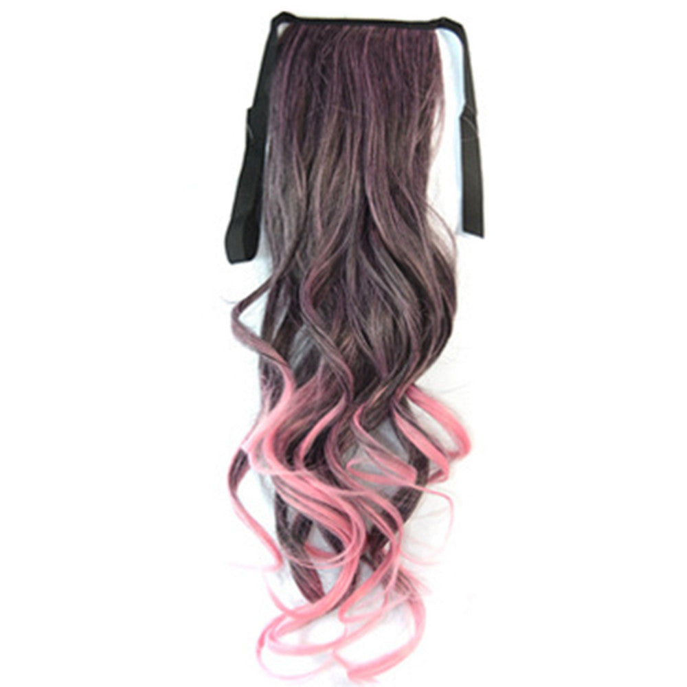 Gradient Ramp Horsetail Lace-up Curled Wig KBMW black to cherry pink - Mega Save Wholesale & Retail - 1