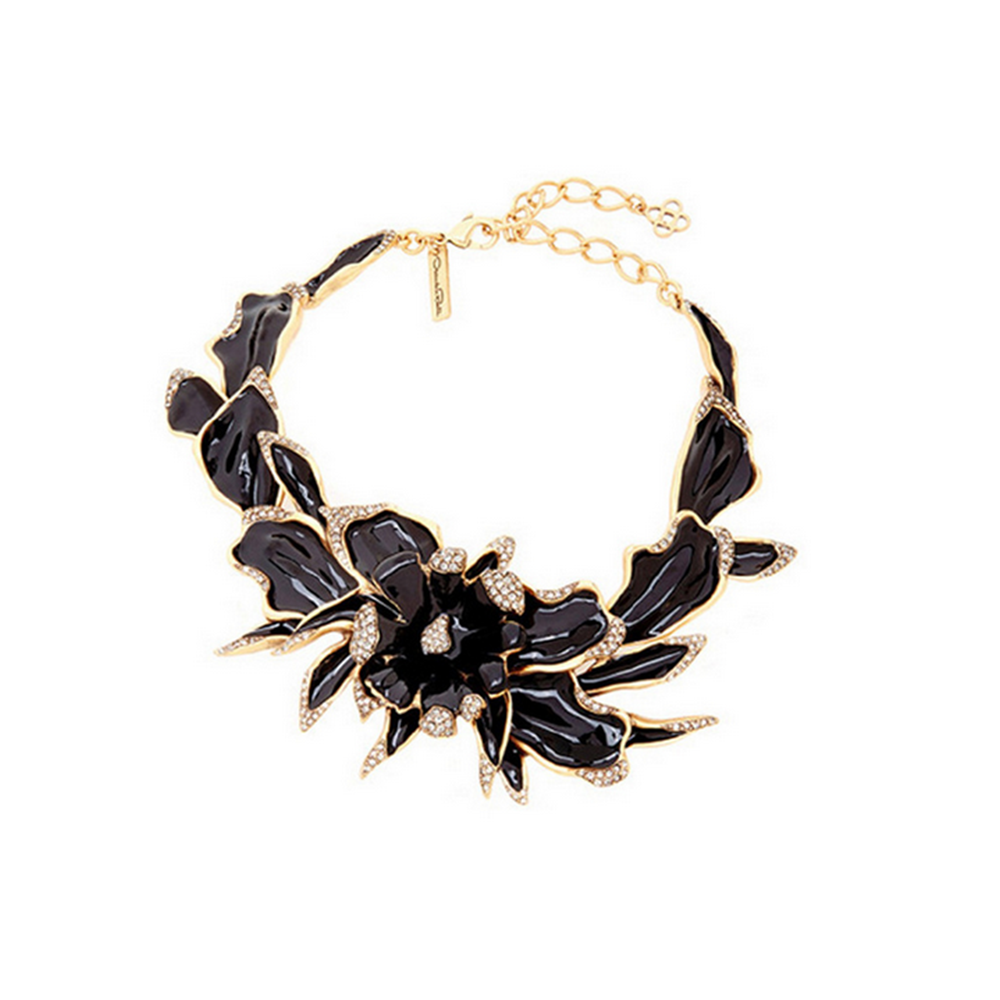 European Big Brand Exaggerated Ornament Flower Zircon Clavicle Necklace Woman Necklace    black - Mega Save Wholesale & Retail - 1