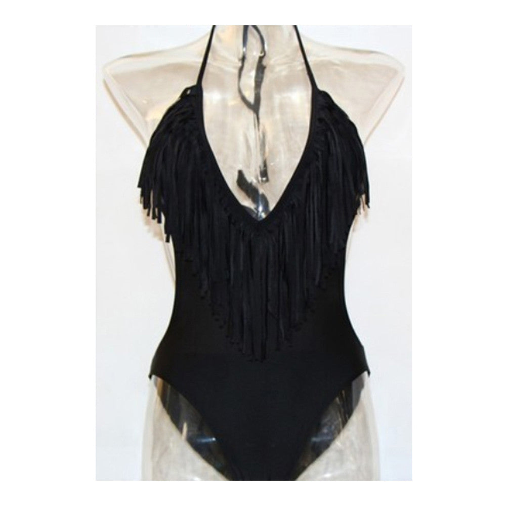 Sexy V Collar Swimwear Swimsuit One-piece Monokini SPA Bikini  black  S - Mega Save Wholesale & Retail