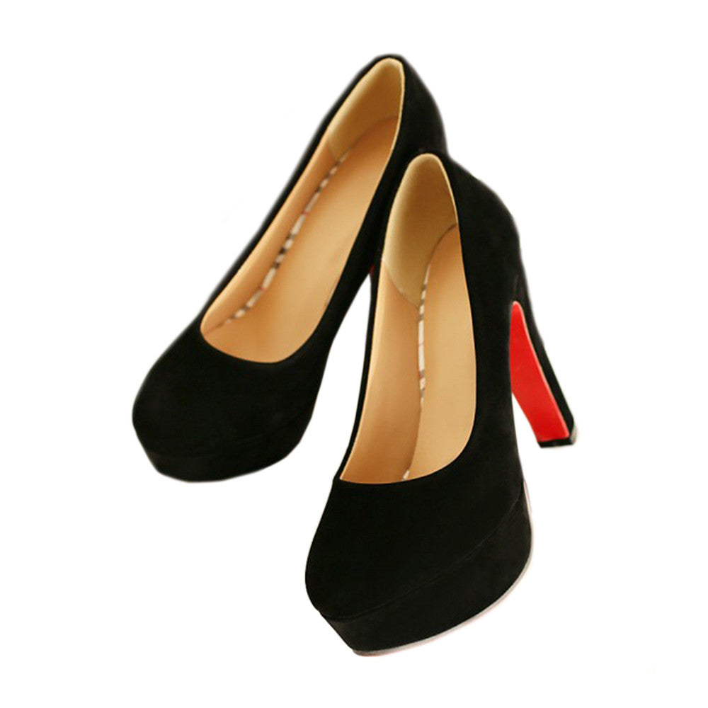 Super High Heel Platform Round Low-cut Fluff Women Thin Shoes Plus Size   black - Mega Save Wholesale & Retail - 1
