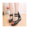 Old Beijing Traditional Chinese Black High Heeled Custom Embroidered Shoes in Slipsole & Ankle Straps - Mega Save Wholesale & Retail - 1