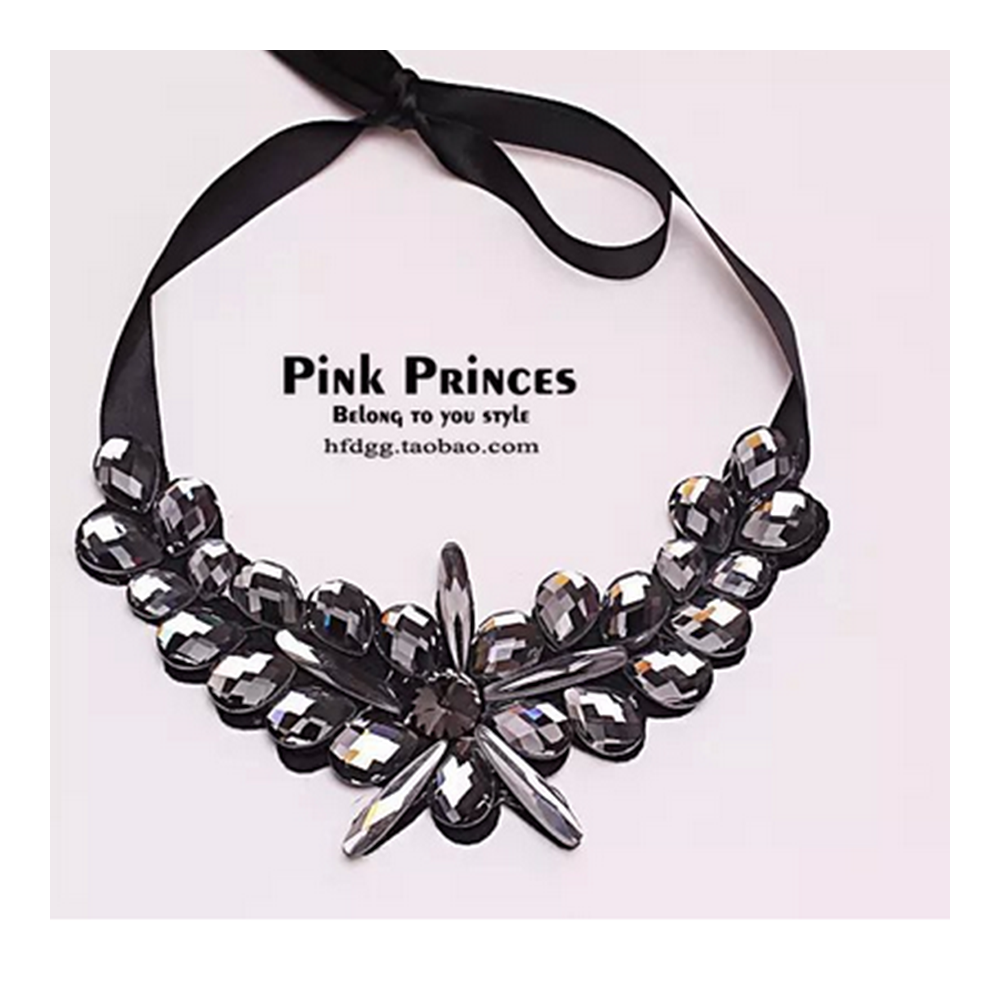 European Big Brand Necklace Simple Weaved Full Zircon Fake Collar Sweater Necklace    black - Mega Save Wholesale & Retail - 1