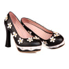 Thick High Heel Platform Flower Splicing Low-cut Round Thin Shoes  black - Mega Save Wholesale & Retail - 1