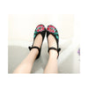 Beautiful Woman Spring Embroidered Shoes in High Heeled Old Beijing Style & Black Ankle Straps - Mega Save Wholesale & Retail - 1