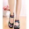 Old Beijing Black Cowhell Embroidered Shoes for Women in Tri Color Ankle Straps - Mega Save Wholesale & Retail - 2