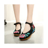 Beautiful Woman Spring Embroidered Shoes in High Heeled Old Beijing Style & Black Ankle Straps - Mega Save Wholesale & Retail - 2