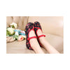 Old Beijing Black Flower Embroidered Shoes for Women in Low Cut National Style with Beautiful Designs & Ankle Straps - Mega Save Wholesale & Retail - 2