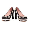 Thick High Heel Platform Flower Splicing Low-cut Round Thin Shoes  black - Mega Save Wholesale & Retail - 2