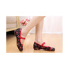 Old Beijing Black Flower Embroidered Shoes for Women in Low Cut National Style with Beautiful Designs & Ankle Straps - Mega Save Wholesale & Retail - 3