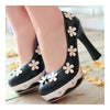 Thick High Heel Platform Flower Splicing Low-cut Round Thin Shoes  black - Mega Save Wholesale & Retail - 3