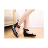 Old Beijing Traditional Chinese Black High Heeled Custom Embroidered Shoes in Slipsole & Ankle Straps - Mega Save Wholesale & Retail - 4