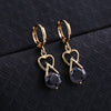 Luxurious Heart Zircon Earrings   gold plated black zircon