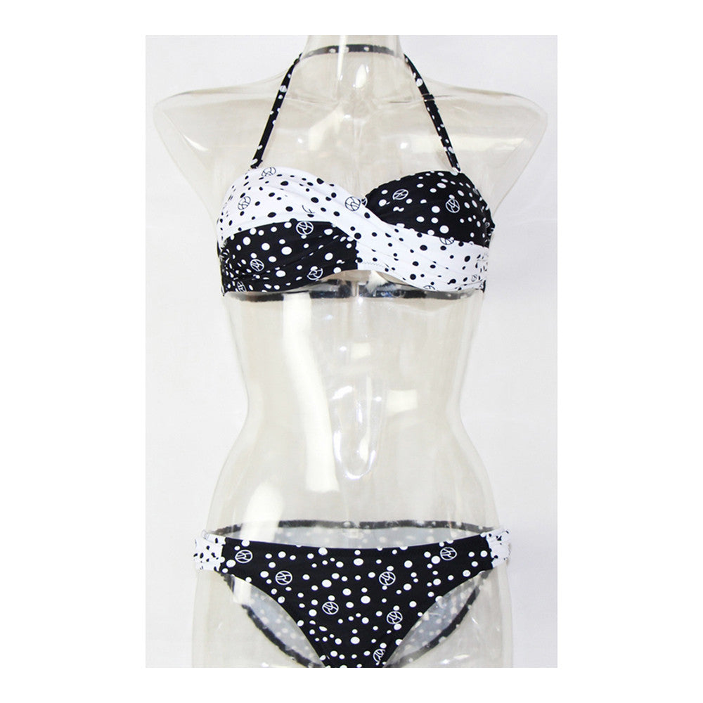 Bikini Swimwear Printing Swimsuit   black point+white point  S - Mega Save Wholesale & Retail
