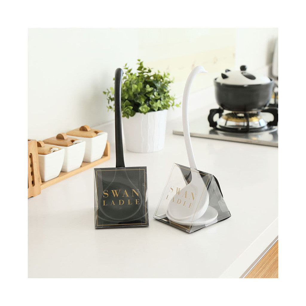 Free thickened porridge spoon swan tablespoon spoon tablespoon IKEA creative kitchenware skillet cooking spoon kitchen cutlery tool    White and Black - Mega Save Wholesale & Retail