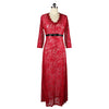 Lace Hollow Full Dress V Neck Frill Dress   wine red  S - Mega Save Wholesale & Retail - 1