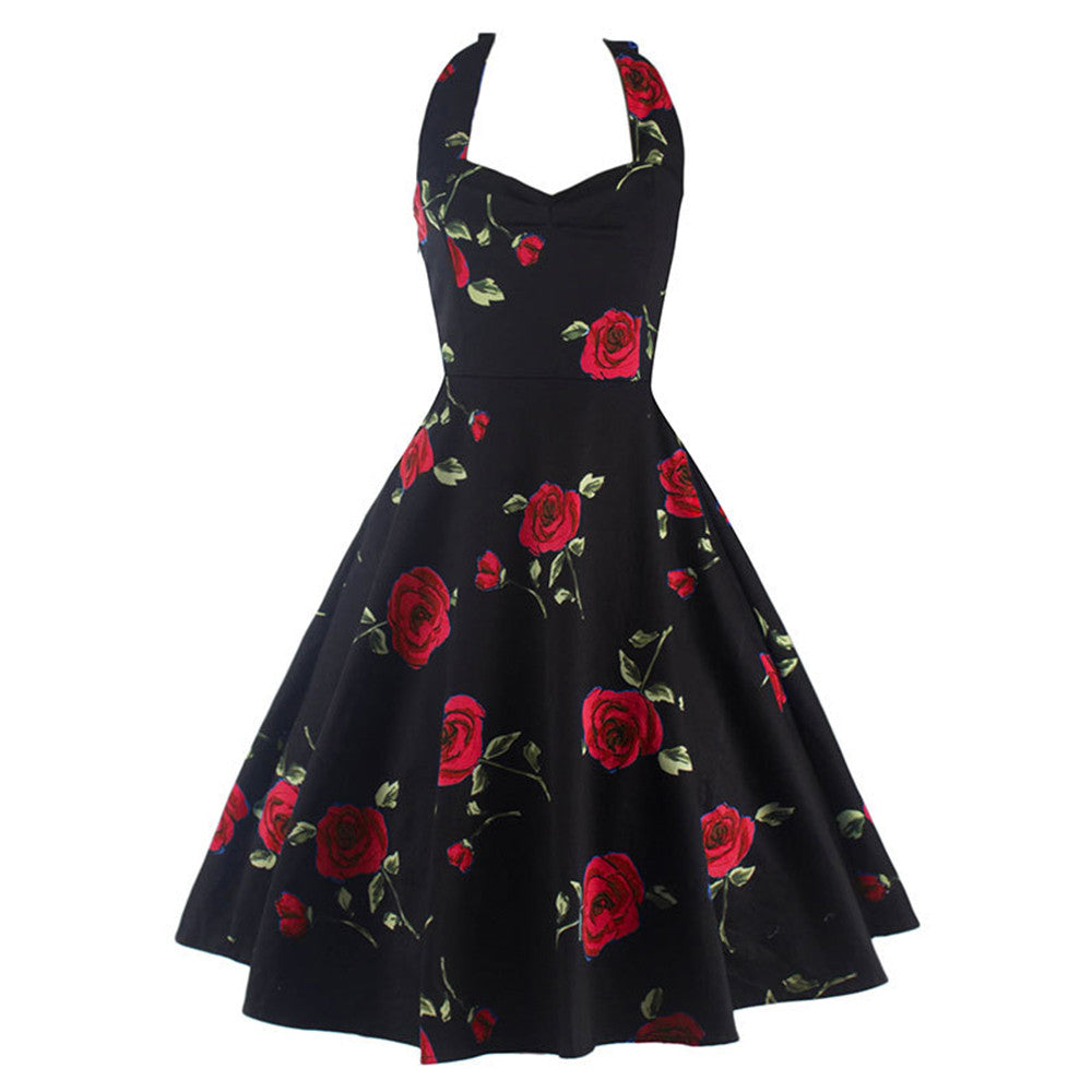 Printing Vintage Sleeveless Big Peplum Halt   red    S - Mega Save Wholesale & Retail - 1