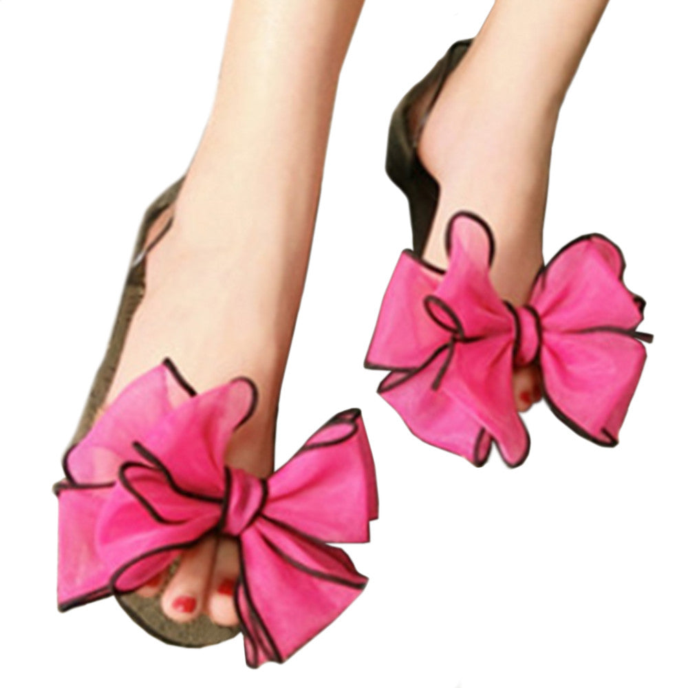Sandals Peep-toe Bowknot Beach Jelly Shoes Flower  black shoes red bowknot - Mega Save Wholesale & Retail