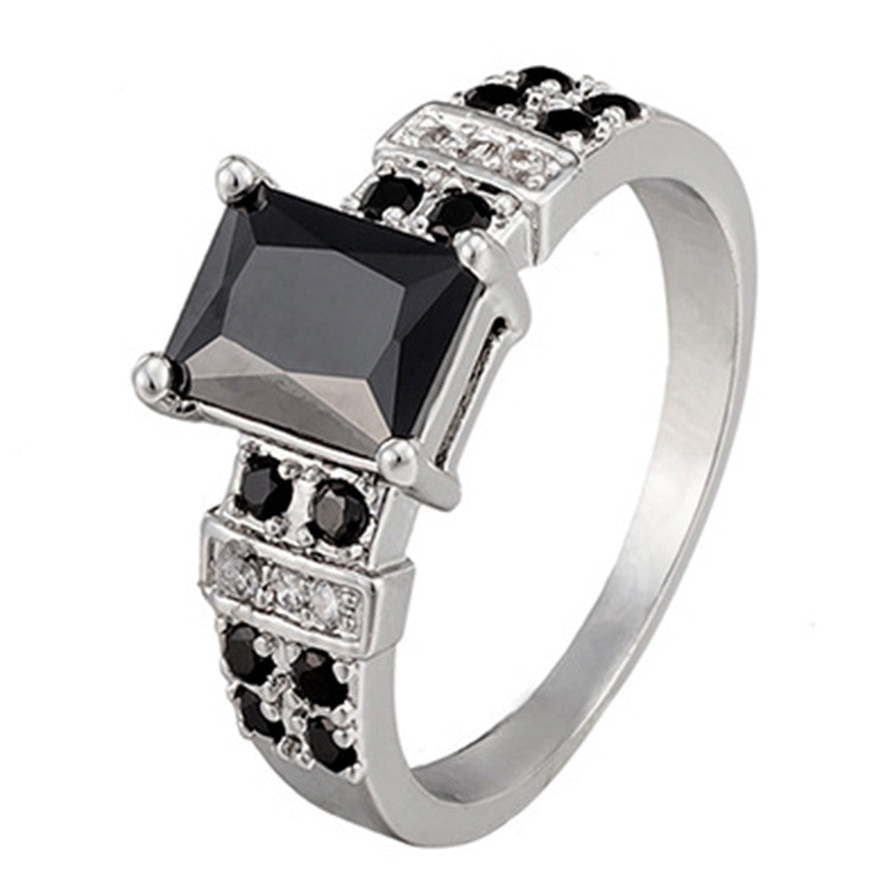 Black Square Zircon Bputique Ring Vintage   platinum plated black zircon 7#