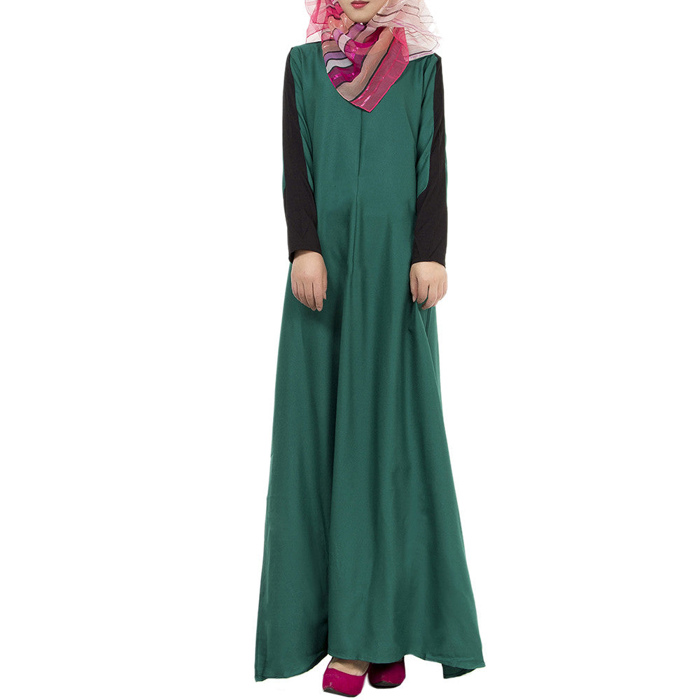 Muslim Long Dress Floor-length Splicing   green