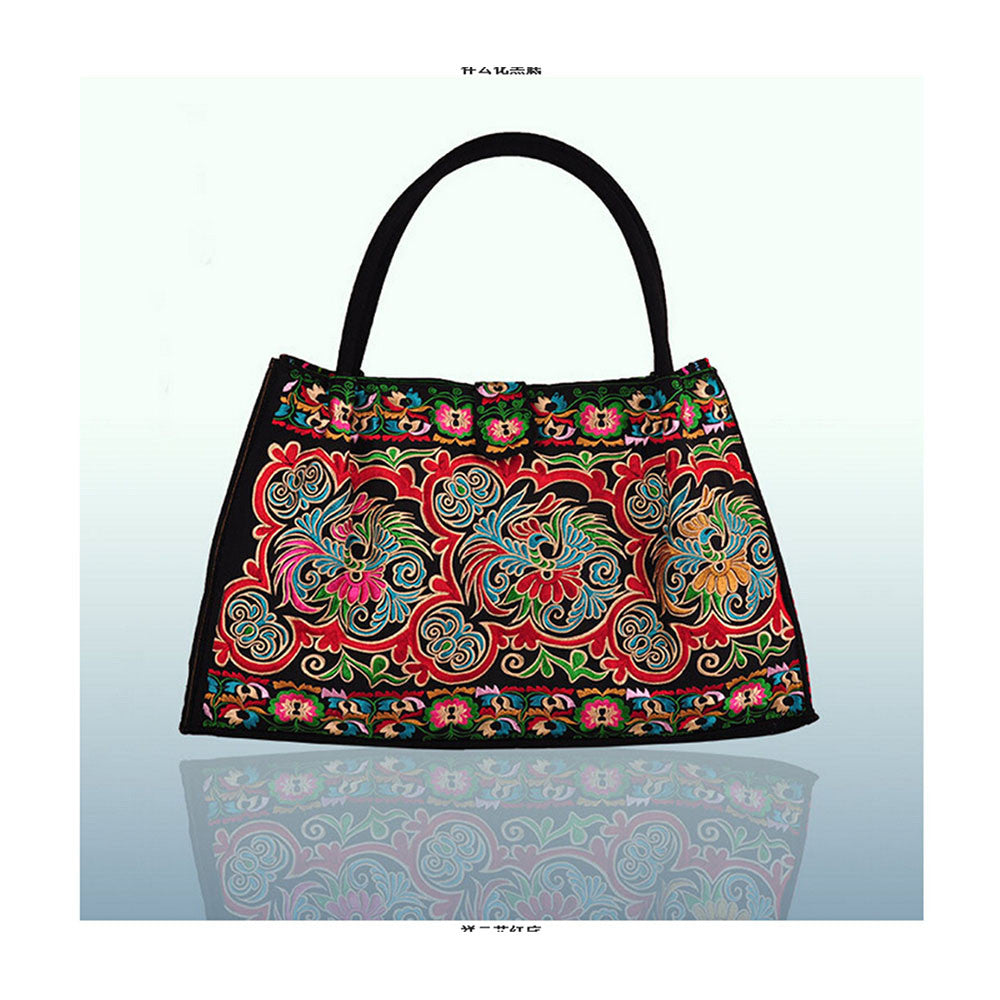 Bohemian Woman's Bag National Style Embroidery Single-shoulder Bag Embroidery Handbag Big Bag Factory(Big Szie)   black base cloud and flower - Mega Save Wholesale & Retail - 1