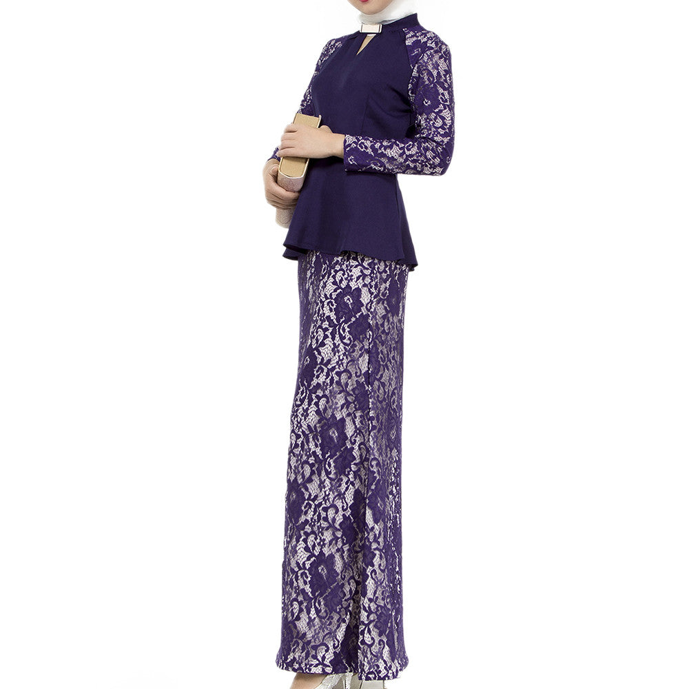 Muslim Lace Suit Malaysian Women Garments Dress  purple   M
