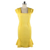 Woman Slim Elastic Dress Square Collar Full Dress  yellow   S - Mega Save Wholesale & Retail - 1