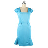 Woman Slim Elastic Dress Square Collar Full Dress   blue   S - Mega Save Wholesale & Retail - 1